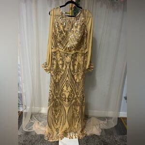 Glamorous Gold Sequin Long Sleeve Dress